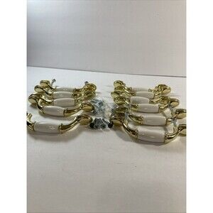 11 Gold/Brass Tone Ivory Porcelain Type Drawer Pulls Cupboard Handle 5.25"
